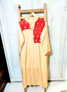 Elegant Cream Kurta with Red Print size-42