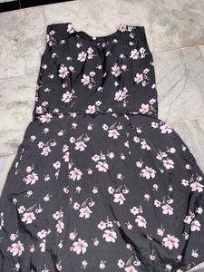 Black Floral Print A-Line Dress