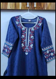 Embroidered Navy Blue Kurta Set with Dupatta