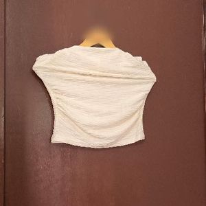 Cream Textured Short Sleeve Top