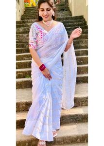 Elegant White Sequined Saree