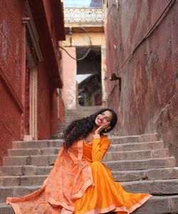 Vibrant Orange Ethnic Kurta Set with Dupatta