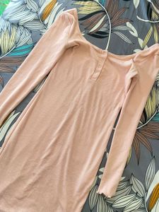 Soft Pink Ribbed Long Sleeve Mini Dress