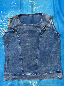 Women's Blue Denim Sleeveless Top