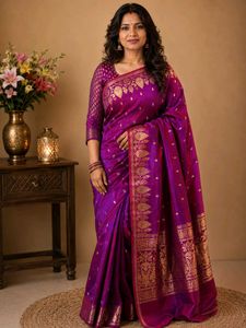 Vibrant Purple Silk Benarasi Saree with Gold Borde