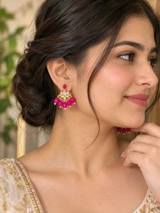 Elegant Kundan With Pink Stone &amp; Pearl Earrings
