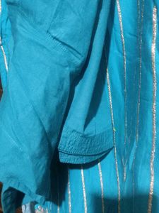 Teal Kurta Set with Silver Stripes