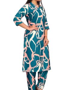 Teal Abstract Print Kurta Set