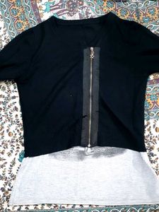 Black Zip Detail Layered Top