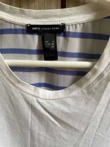 White Sleeveless Top with Striped Accents
