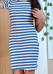 Blue &amp; White Striped Casual Dress