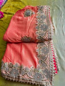 Elegant Peach Embroidered Saree