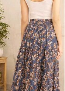 Grey Floral Printed Long Skirt 🌸