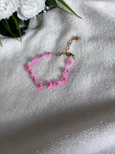 Pink Flower Beaded Anklet
