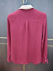 Maroon Collared Shirt with Contrast Cuffs