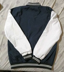Men's Navy &amp; White Varsity Jacket in winter