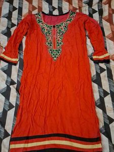 Vibrant Orange Embroidered Kurta