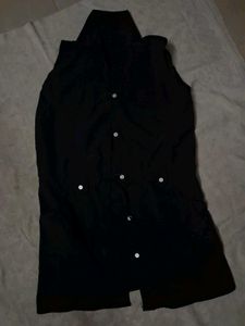 Navy Sleeveless Button-Up Vest