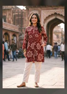 Maroon Floral Print Kurta