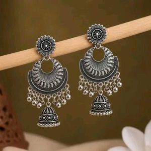Oxidised Silver Jhumka Earrings