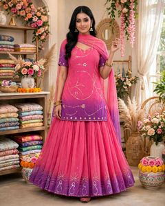 Pink & Purple Ombre Lehenga Choli Set