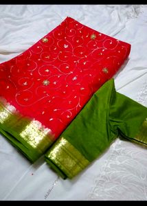 Elegant Red Saree with Golden Border