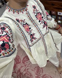white embroidered cotton co-ord set