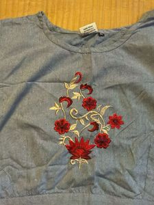 Embroidered Sleeveless Blue Blouse