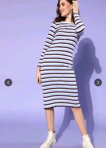 Striped Long Sleeve Midi Dress
