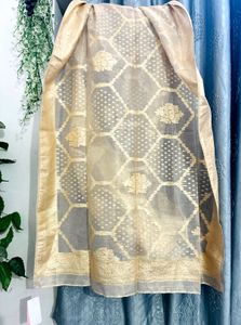 Elegant gold & off white Dupatta with Intricate We