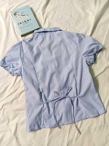 💙 blue puffed sleeve striped top ( New )