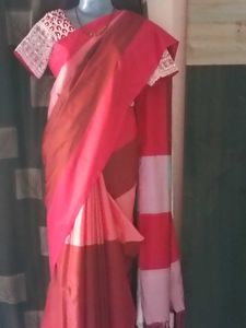 2-SareesCombo-New Maroon&amp;Blue+With+RedBorder Cott