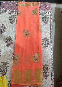 Peach Saree &amp; Blouse Set