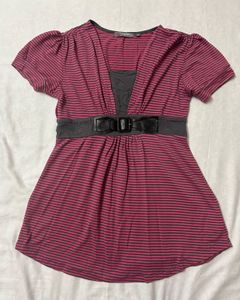 Madame Pink Striped Top with Bow Detail