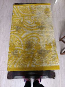 Elegant Yellow Floral Saree with blouse