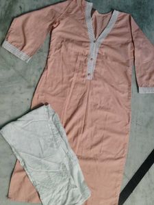 Peach Kurta Set with White Pants