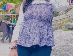 Patterned Blouse with White Sleeves