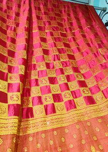 Pink & Gold Checkered Sari