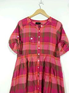 Terquois Multicolour Checks Printed Collar Neck Umbrella Kurti (Women)
