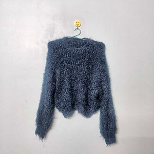 Fluffy Blue Knit Sweater