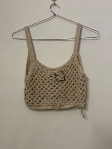 Stylish Beige Crochet Tank Top