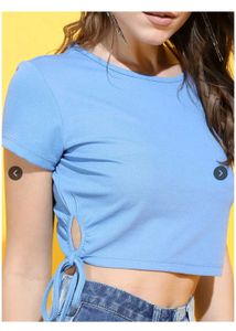 Blue Cropped Tie-Side T-Shirt