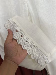 White Palazzo Pants with Cute Lace Trim