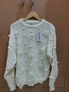 Cream Textured Knit Sweater