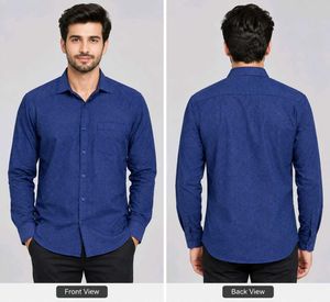 Men's Blue Printed Button-Up Shirt