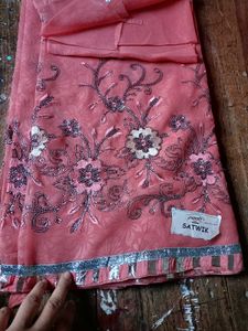 Embroidered Peach Saree