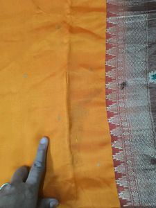 Beautiful Orange Silk Saree with Peacock Border