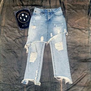 Distressed Denim Skirt-Pants