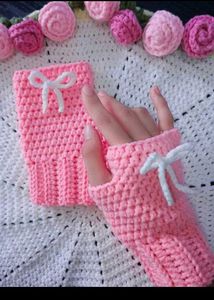 Pink Crochet Wrist Warmers