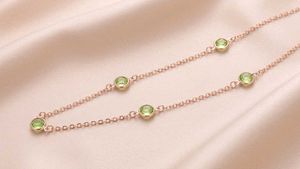 Rose Gold Necklace with Green Stones